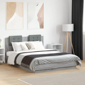 Bed Frame Gray Sonoma Engineered Wood, Fabric (100% Pol...
