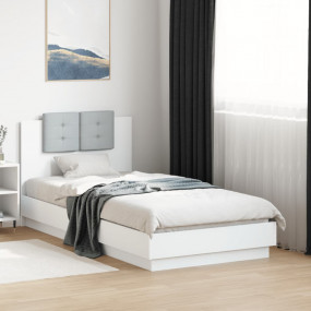 Bed Frame White, Light Grey Engineered wood, Plywood, P...