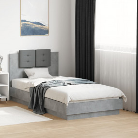 Bed Frame Concrete Gray, Dark Gray Engineered Wood, Foa...