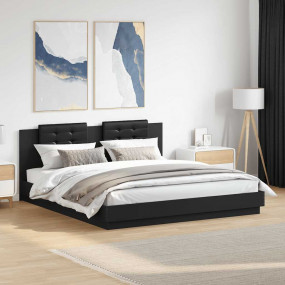 Bed Frame Black Engineered wood Queen Bed Frame Rectang...