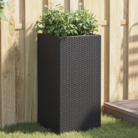 Garden Planter Set of 2 Black Poly Rattan 15.7x15.7x31....