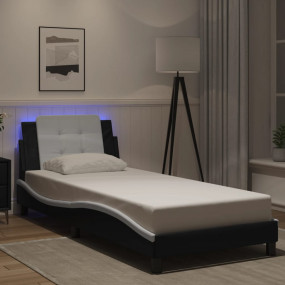 Bed Frame Black and white Faux leather and plywood Twin...