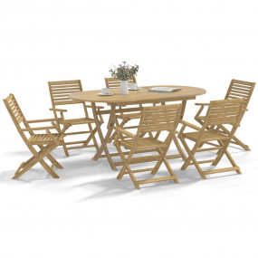 Garden Chair Set of 8 Light Wood Solid Acacia Wood Medi...
