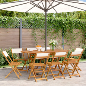 Garden Chair Set of 8 Cream White Solid Acacia Wood Sta...