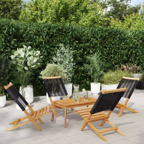 Garden Chair Set of 4 Black Solid Acacia wood Medium Fo...