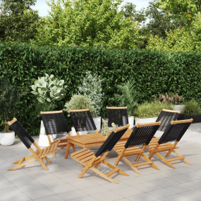 Garden Chair Set of 8 Black Solid Acacia wood with an o...