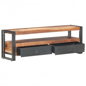 TV Cabinet Natural wood and black Solid acacia and rubb...