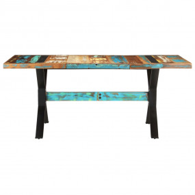 Dining Table Multicolor Solid reclaimed wood, Powder-Co...