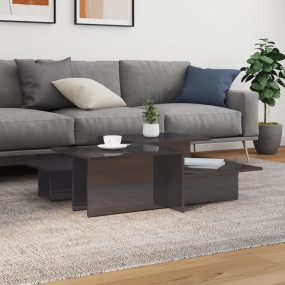 Coffee Table Set of 2 High gloss gray Engineered wood