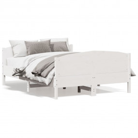 Bed Frame White Solid pine wood, Plywood King Size