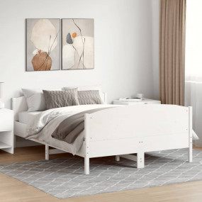 Bed Frame White Solid Pine Wood, Plywood 55.1 x 78.7 in...