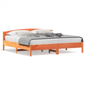 Bed Frame Wax Brown Solid Pine Wood, Plywood 79 x 79 in...