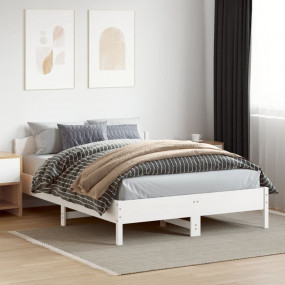 Bed Frame White Solid pine wood, Plywood Double Bed Fra...