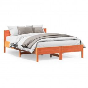 Bed Frame Wax Brown Solid Pine Wood Double Bed Frame