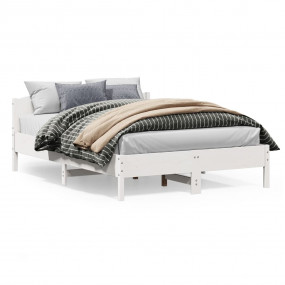 Bed Frame White Solid Pine Wood, Plywood King Size Dura...