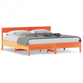 Bed Frame Brown Solid Pine Wood, Plywood Slats Double D...