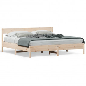 Bed Frame Natural Wood Solid Pine Wood, Plywood Slats S...