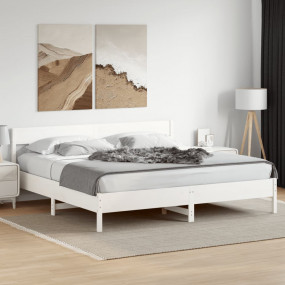 Bed Frame White Solid pine wood, Plywood Super King Dur...