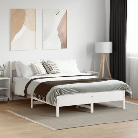 Bed Frame White Solid Pine Wood, Plywood Double Bed Fra...