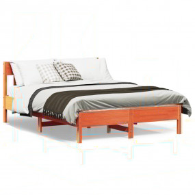 Bed Frame Wax Brown Solid Pine Wood, Plywood Slats Doub...