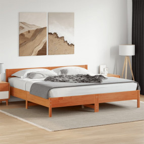 Bed Frame Wax Brown Solid Pine Wood, Plywood Full Durab...