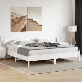 Bed Frame White Solid pine wood, Plywood Super King Dur...