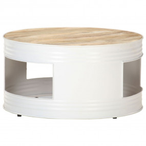 Coffee Table White Mango Wood, Powder-Coated Iron Mediu...