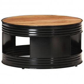 Coffee Table Black Solid Acacia Wood Medium Round