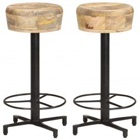 Bar Stool Set of 2 Natural Wood and Black