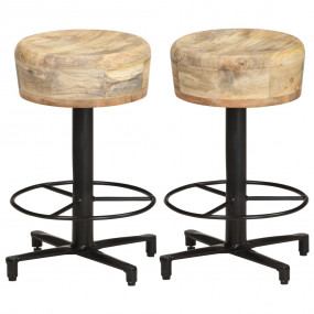 Bar Stool Set of 2 Natural Mango Wood, Black Iron