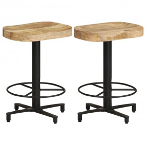 Bar Stool Set of 2 Natural wood and black Solid Mango W...