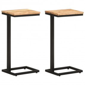 Side Table Set of 2 Natural wood and black Solid Acacia...