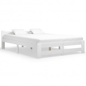 Bed Frame White Solid pine wood, plywood 63x79 in Durab...
