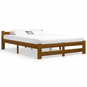 Bed Frame Honey Brown Solid Pine Wood, Plywood Double D...