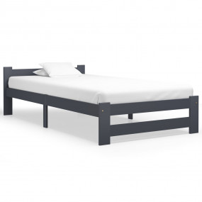 Bed Frame Dark grey Solid pine wood 35.4x78.7 in Durabl...