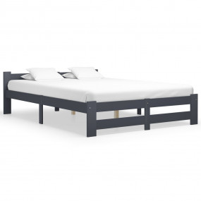 Bed Frame Dark Grey Solid Pine Wood, Plywood Double Bed...