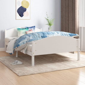 Bed Frame White Solid pine wood 55x79 in Bed Frame Rect...
