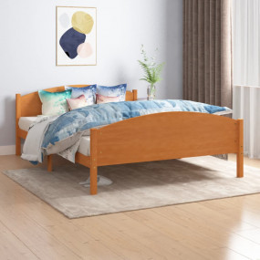 Bed Frame Honey brown Solid pine wood, plywood 55x79 in...