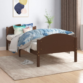Bed Frame Dark Brown Solid pine wood, plywood Single Si...