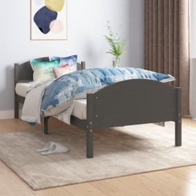 Bed Frame Dark Gray Solid Pine Wood, Plywood 39x79 in S...