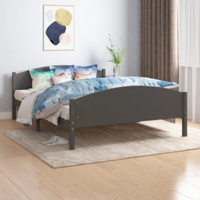 Bed Frame Dark Grey Solid Pine Wood, Plywood 63 x 79 in...