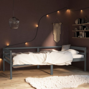 Bed Frame Dark Grey Solid Pinewood Twin Durable Bed Fra...