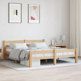 Bed Frame Natural wood Solid pinewood and plywood Doubl...