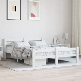 Bed Frame White Solid pinewood, plywood Full  Durable