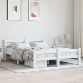 Bed Frame White Solid pine wood, plywood Full Sturdy Be...