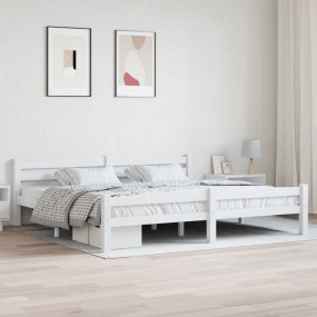 Bed Frame White Solid pinewood, plywood Large double Du...