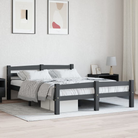 Bed Frame Dark grey Solid pine, plywood Double Bed Bed ...