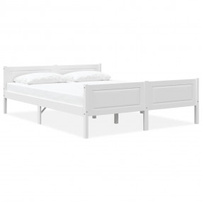 Bed Frame White Solid Pinewood Double Durable Bed Frame