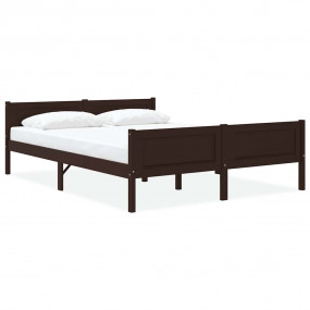 Bed Frame Dark Brown Solid Pinewood, Plywood Double Bed...