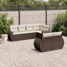 Garden Sofa Set Brown PE rattan, powder-coated steel, 1...